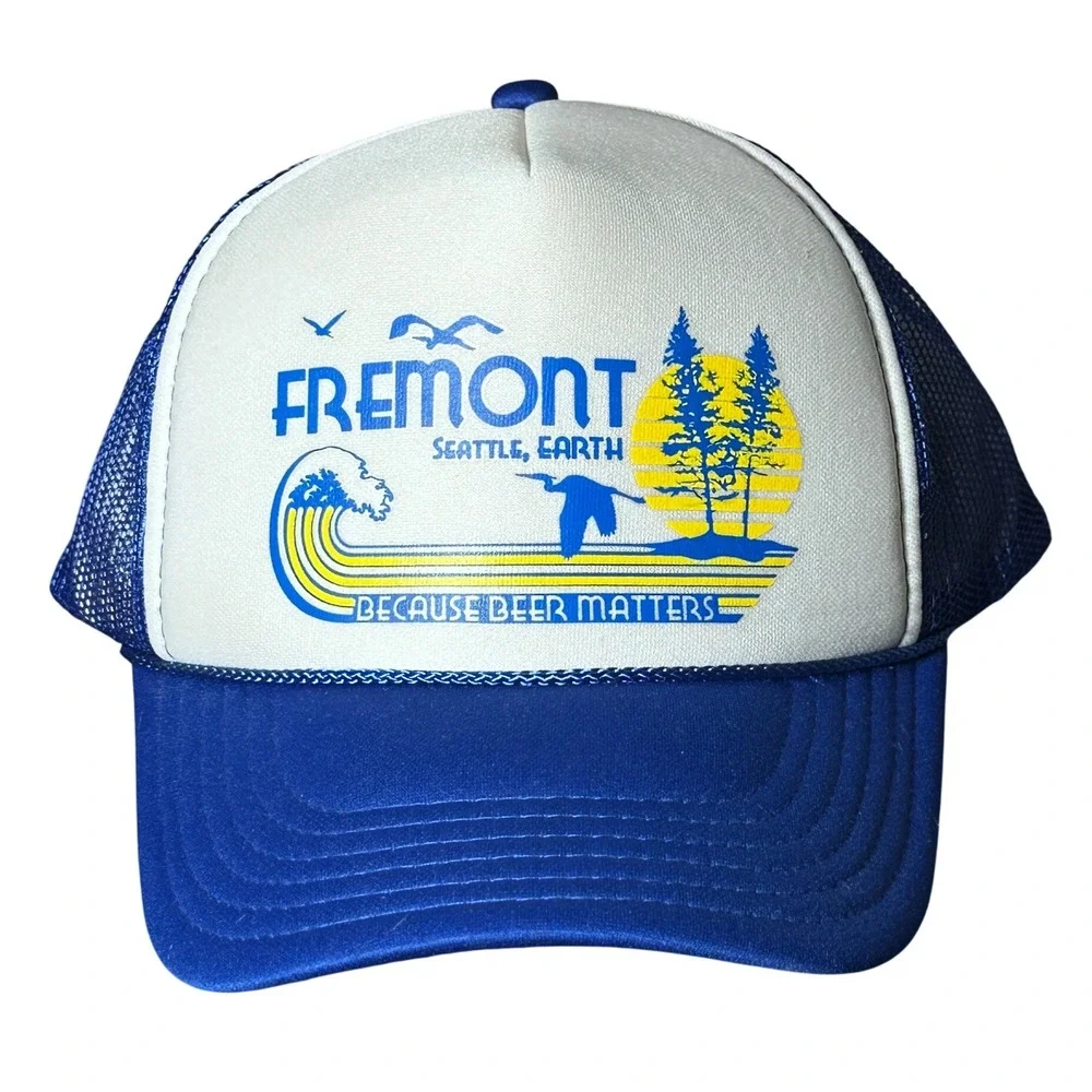 Fremont Brewing Seattle OTTO Foam Trucker Hat Blue Snapback Retro Beer Matters